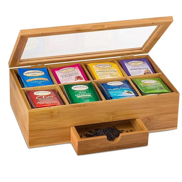 wooden tea bag box with window